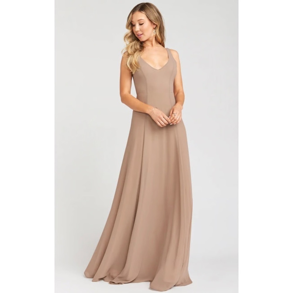 Show Me Your MuMu Jenn Maxi Dress Dune Beige Chiffon Bridal Party Dress